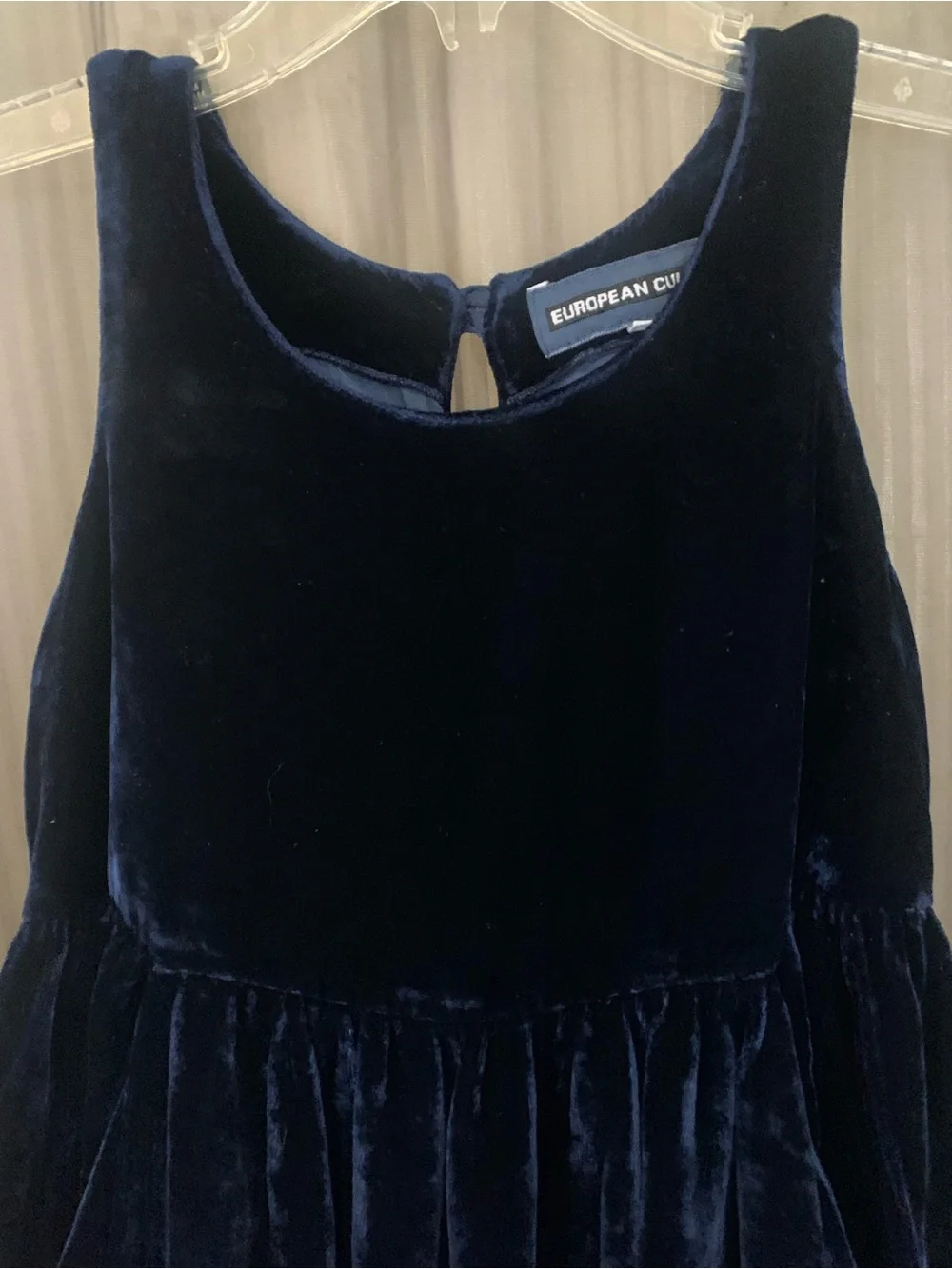 European Culture Navy Velvet Formal Girls Dress